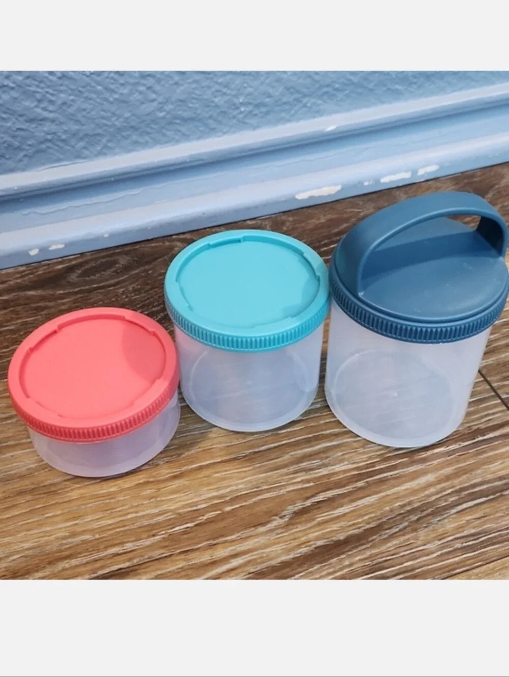 NWOT 3pc Set Travel Food Containers Plastic Blue Teal Pink Coral Twist Lock